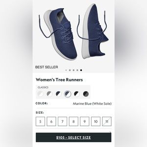 Allbirds Women’s Tree Runners in Marine Blue Size 11 + NEW Allbirds Insoles